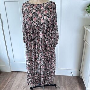 Vintage Caron Joy rose pattern maxi dress fluttery 90s
